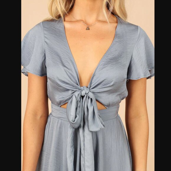 Petal + Pup Amanda Hi Lo Tie Front Dress Blue Small - Picture 8 of 8